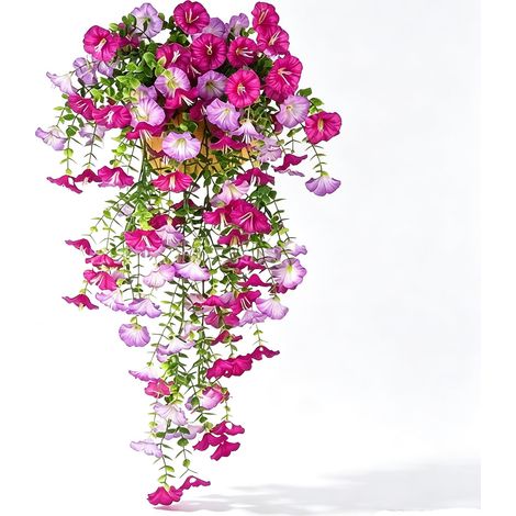 4 Plante Artificielle Exterieur Petunia, Fleurs Artificielles Pétunia Violet Rose, 75 cm, pour Intérieur et Extérieur, Balcon, Terrasse (Violet+Violet Clair) (1/5)