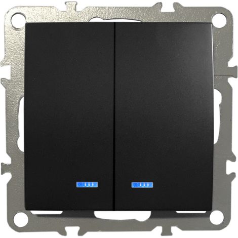 2-Fach Schalter Lichtschalter Doppel-Schalter Kontrollleuchte Unterputz 220-250V 10A Schwarz Matt