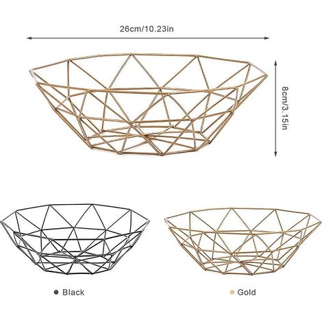 Kreativer geometrischer Draht-Obstkorb, Tischaufbewahrungskorb für Obst, Gemüse, Brot, Snacks, Potpourri (schwarz)
