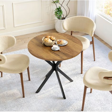 Mesa de comedor redonda (80x80x75 cm), estilo rústico, patas en X, tablero de aglomerado, marrón y negro (1/5)