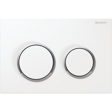 Geberit – Plaque de commande WC Omega20 – double touche blanc/chromé mat – activation par le haut et l'avant – barres à pression insonorisées (1/6)
