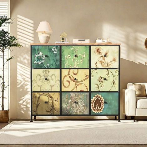 Salonbuffet - TANANT - Vintage - 100x30x86.5 cm - 9 Schubladen - Metallrahmen