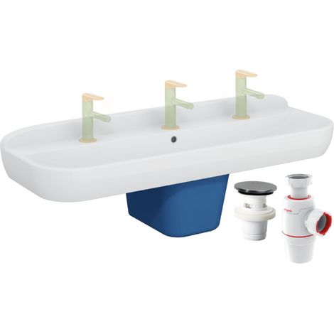 Lavabo pour enfant VitrA Sento Kids 125 cm + cache siphon bleu + siphon et bonde WIRQUIN
