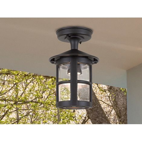 LED Außen Decken Laterne aus Alu im Landhausstil, Schwarz Höhe 23,5cm (1/5)