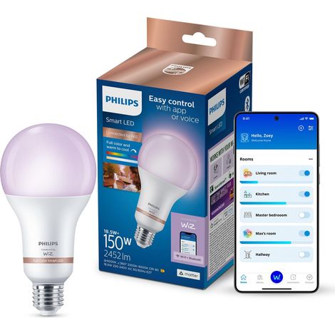 Ampoule Connectée LED RGB A80, Culot E27, 2452 lm, Lumière Couleur et Blanc Réglable 2200-6500 K, Gradation Faible (1/5)