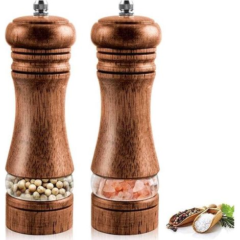 Ensemble de 2 moulins à sel et à poivre en bois - Moulin à épices manuel pour la cuisine (1/5)