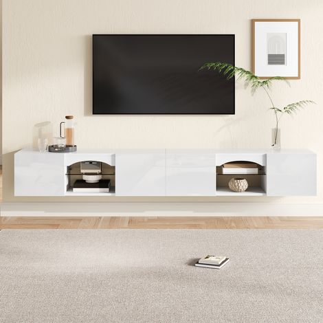 TV-Lowboard 200 x 30 x 28 cm - moderner fernsehtisch in weiß hochglanz mit 4 türen und 2 offenen fächern - led beleuchtung app steuerung - wohnzimmerschrank aus holz (1/5)