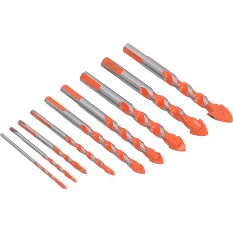 Ensemble de 9 forets à maçonnerie en carbure cémenté, pointe en carbure haute résistance, pour bois, carrelage, plastique et verre. (1/5)