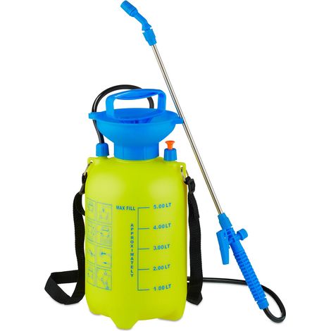 Relaxdays Drucksprüher mit Lanze, 5 Liter, verstellbare Düse, Pflanzenpflege & Reinigung, Sprühflasche Garten, gelb/blau