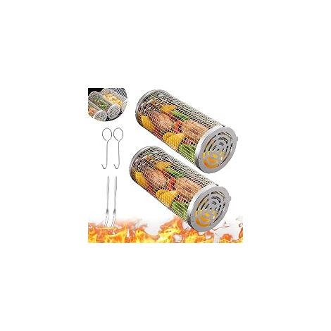 Paniers à grillage rotatifs pour barbecue extérieur, tube de barbecue en acier inoxydable, grande cage cylindrique rotative en maille ronde pour barbecue, accessoires de cuisson pour légumes, poisson (1/4)