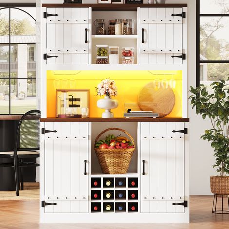 DESMIU Buffet de cuisine 2 portes, niche ouverte, LED RGB, pour cuisine, blanc, 120 × 40 × 180 cm (1/5)