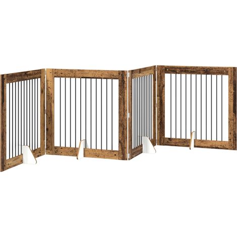 Foldable Dog Gate with Stands 4 pcs Old Wood 401 cm vidaXL