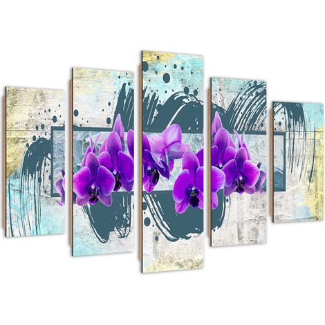 Quadro deco panel 5 parti, Fiori viola - 200x100 (1/5)
