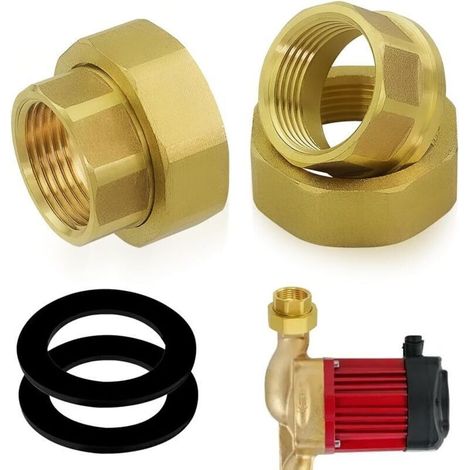 2 Pièces Raccord de Pompe 1 1/2" x 1", Rallonge de Robinet 1/2" DN25 avec Raccord Vissé Amovible en Laiton avec 2 Joints D'éTanchéIté pour Pompe de Circulation, Chauffage (1/5)