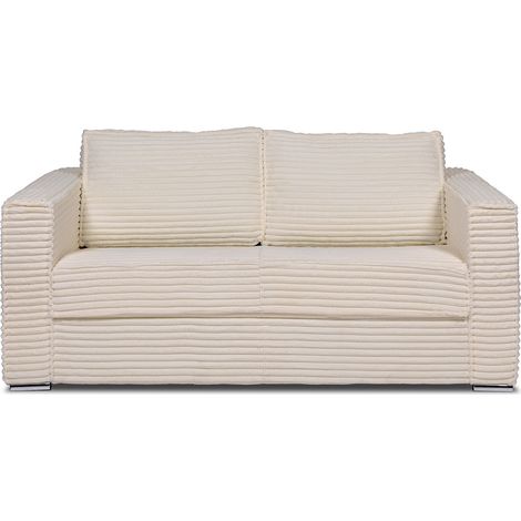 Canapé 3 places convertible express en velours côtelé grosses côtes beige - Couchage 140 cm - Matelas 18 cm LORETO (1/4)
