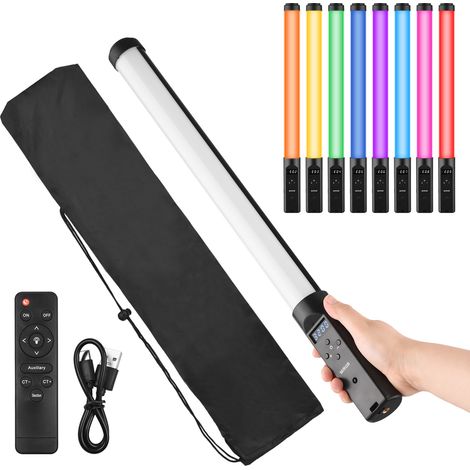Lampe torche LED RGB portable, tube lumineux vidéo, température de couleur réglable de 3200K à 5500K, 9 effets lumineux colorés, batterie intégrée et télécommande pour vlogs, streaming en direct, phot (1/2)