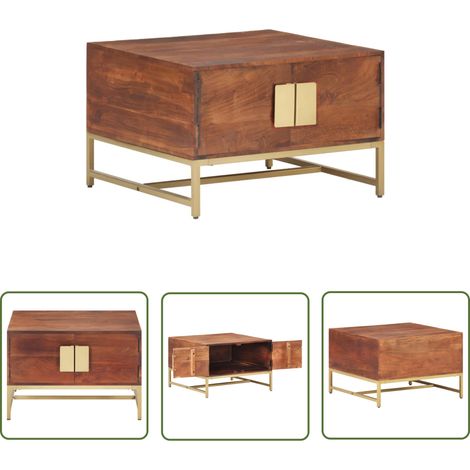The Living Store Table basse Marron miel 67x67x45 cm Bois solide d'acacia - Table Basse - Table D'appoint - Meubles Rustiques - Acacia Massif - Design Moderne