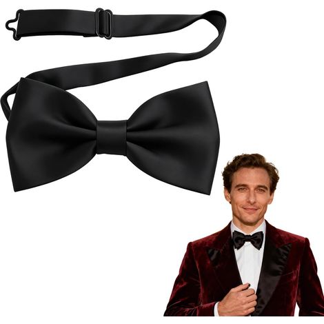Adjustable Satin Bow Tie for Men, Classic Black Pre-Tied Bow Tie, Elegant Accessory for Wedding, Evening Event or Formal Suit