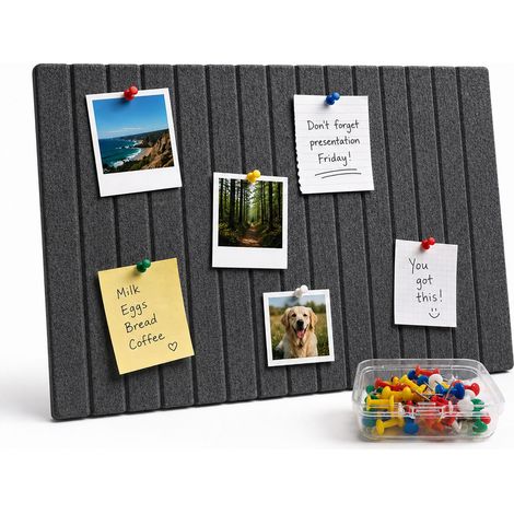 Relaxdays Filzpinnwand 2er Set, selbstklebende Rechtecke, Büro & Zuhause, Filz, 30x40 cm, Filzwand inkl. Pins, hellgrau