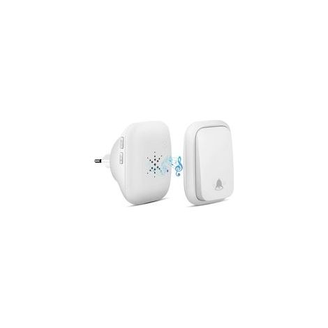 Sonnette sans Fil, Sonnette Auto Alimentée sans Batterie Requise Carillon de Porte sans Fil, Bouton Poussoir étanche à 150m de Portée avec 38 Carillons, Volume à 4 Niveaux et LED - Blanc (1/5)