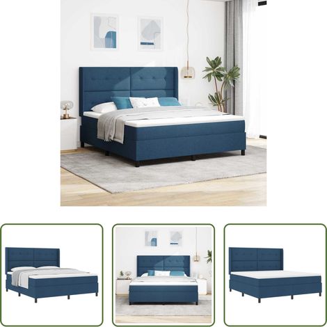 Matratze -  Boxspringbett mit Matratze mit Kopfteil Blau 200 x 180 cm Stoff (1/5)
