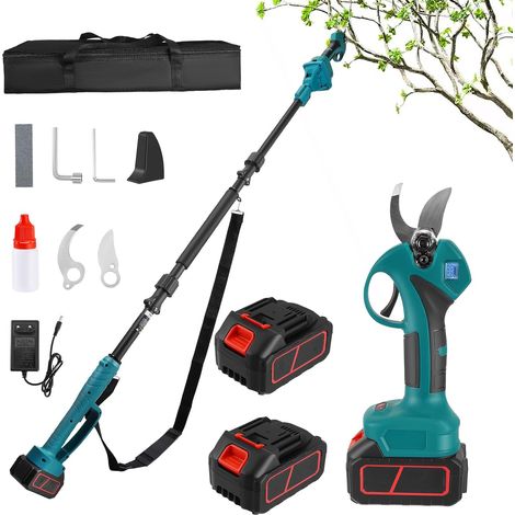 2 en 1 Secateur Electrique Sans Fil, avec 21V 2x3.0 Ah Batteries, Elagueuse sur Perche pour Arbres et Arbustes (1/5)