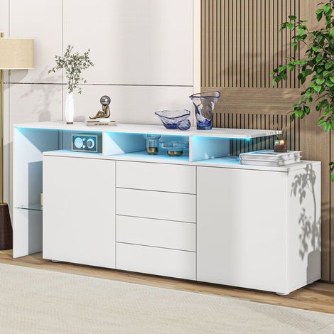 Sideboard Aufbewahrung LED 160 cm Weiß OKMYHOME (1/5)