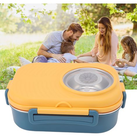 Isolierte Lunchbox aus Edelstahl 304, tragbare Bento-Box mit zwei Fächern, inklusive Suppenschüssel und weiteren Fächern, gelb (1/5)