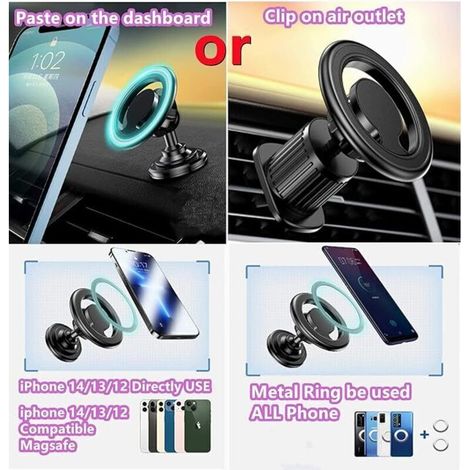 Magnetische Autohandyhalterung, MagSafe-kompatibel, Montage am Armaturenbrett oder Kühlergrill, 360° drehbar, für alle Smartphones (1/4)