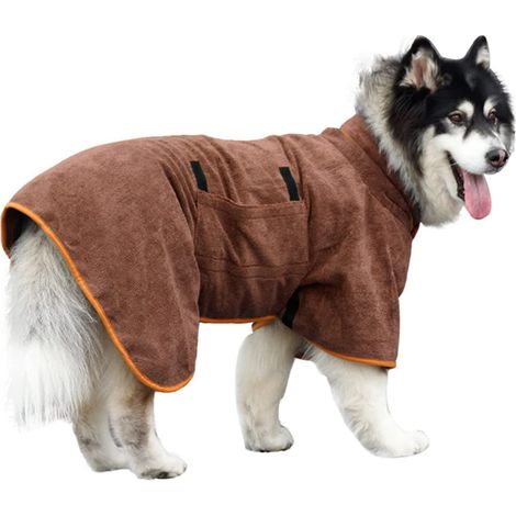 Peignoir pour chien – en microfibre, séchage rapide, ultra-absorbant, doux (grand format, marron)