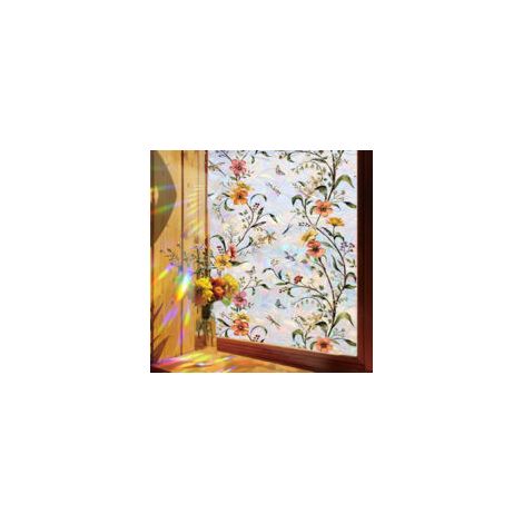 Dekorative Fensterfolie für Buntglas – Dekorative Fensterfolie – Blumenmuster – Für Zuhause und Büro (40 x 110 cm) – Crezuo