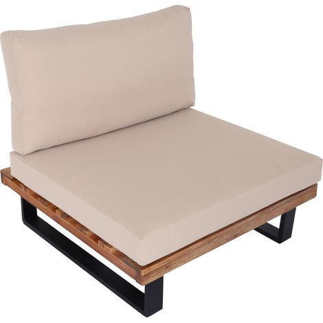 Lounge-Sessel HHG-469, Garten-Sessel, Spun Poly Akazie Holz MVG-zertifiziert Aluminium hellbraun, Polster beige