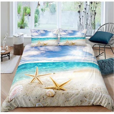 Housse De Couette 240X260 Cm 3D Étoile De Mer De Plage Microfibre 3 Pièces Avec Fermeture Éclair, Housse Couette Imprimé - HR3 (1/4)
