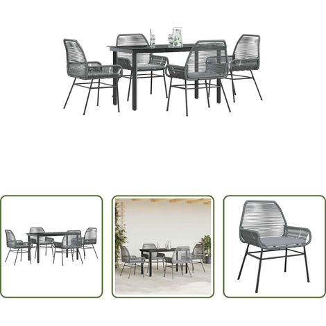 Chaise de jardin - Ensemble à manger jardin coussins 5 pcs gris poly rotin verre (1/5)