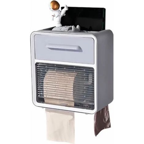 Porte-papier hygiénique avec boîte de rangement étanche PP et tiroir pour salle bain gris (1/3)