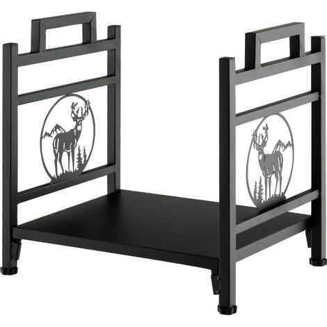 Range bûches intérieur 46 x 33 x 46 cm support robuste pour cheminée et poêle motif élan en métal noir