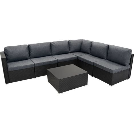 Rattan Modular 7 Piece Furniture Set - Black