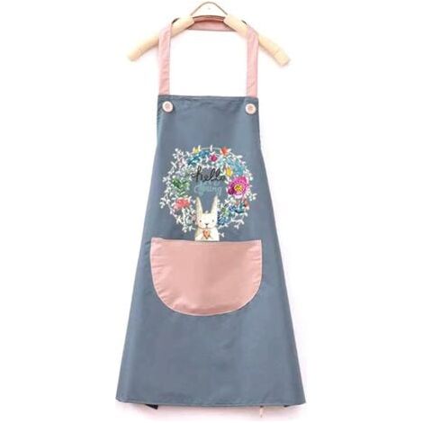 Tablier de cuisine imperméable-bleu, tablier de barbecue réglable avec poche, tablier de lapin mignon (1/4)