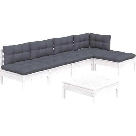 vidaXL 6 Piece Garden Lounge Set with Cushions White Pinewood (1/5)