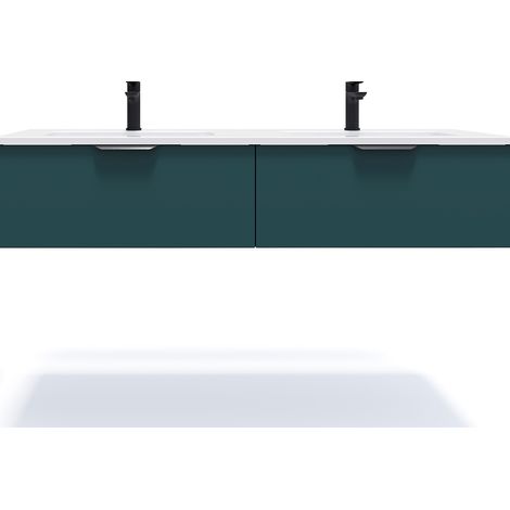 Meuble de salle de bain suspendu double vasque intégrée 140cm 2 tiroirs Bleu - Soho (1/5)