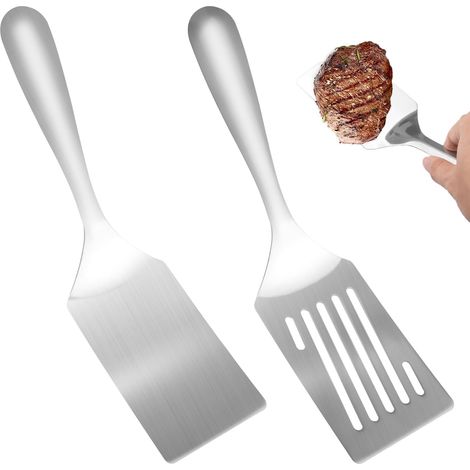 2 Pièces Spatule Plancha Inox Spatule Cuisine, Spatule Barbecue, Résistantes et Ergonomiques, Passent au Lave-Vaisselle (1/5)