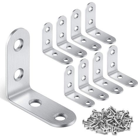 16 pcs équerre de Coin - 40mmx40mm 90 Degré Angle Droit équerres de Fixation en Acier Inox L Accolades en Forme de Coin avec 64 pcs Vis Accolade Coin Acier Joint (Argent) (1/5)