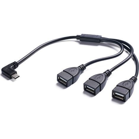 Rechtwinkliger Typ-C-Stecker, 3-Port-USB-HUB-Datenkabel mit 3A Stromstärke und Speicherkarten-Ladekabel. (1/4)