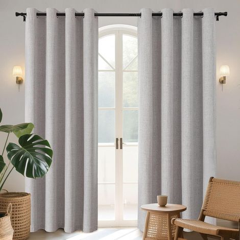 Rideau Occultant Thermique Isolant Anti Froid et Chaleur 140x245cm 2 Pièces, Rideaux Opaques Effet Lin à Oeillets Anti UV Anti Bruit, Decoration Chambre Maison Salon - Gris Blanc (1/5)