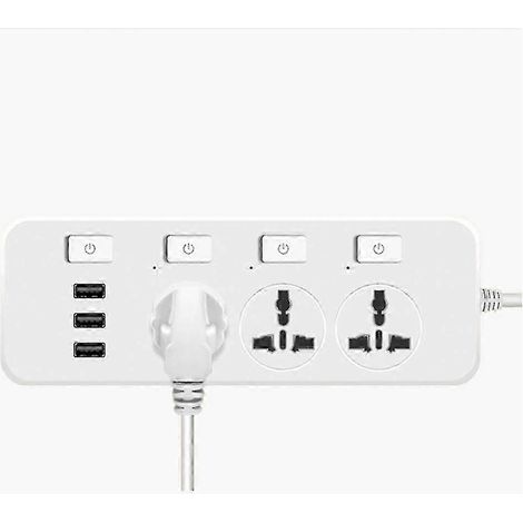 Multiprise avec protection contre les surtensions 5V 2,1A, dotée de 3 prises et de 3 ports USB, 25-26 pouces, noire. (1/4)