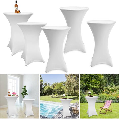 Randaco 5er Set Stehtischhusse Stretch Weiß – Elastische Husse für Bistrotisch Ø 80–85 × 110 cm mit 4 Fußlaschen (1/5)