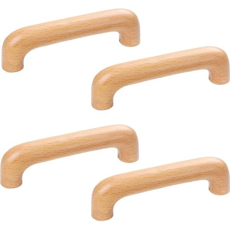 4 Pièces Poignées de Porte Cuisine Meuble Tiroir, Poignée de Meuble Placards en Bois, Bouton Armoire Bois Naturel de Hêtre pour Cuisine, Armoire, Commode, Tiroir (1/5)