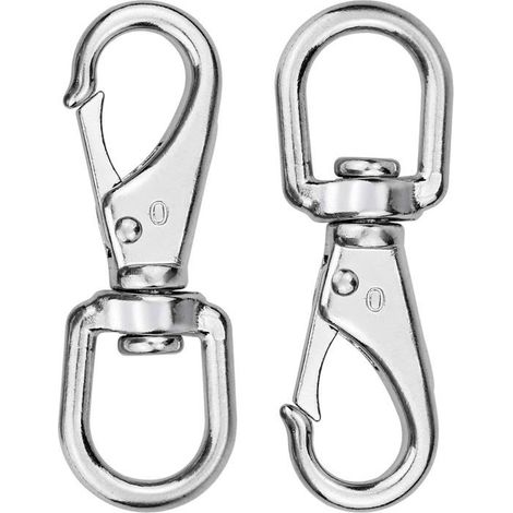 BelleRise - Lot de 2 mousquetons pivotants à 360° en acier inoxydable pour laisses de chien, porte-clés de camping et de randonnée (1/5)