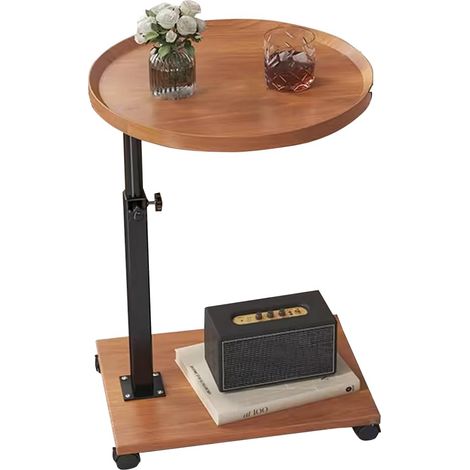 Table d’appoint C avec plateau rotatif 360°, hauteur réglable, roulettes – Idéale pour canapé, chevet, ordinateur portable, design compact moderne – Finition : Noyer (1/5)
