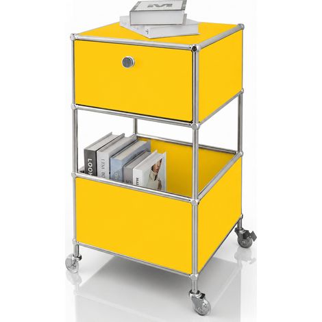 Étagère métal chromé design épuré, Concept Epuré MK-145 : 3 étages L40 x P40 x H75 cm, Jaune